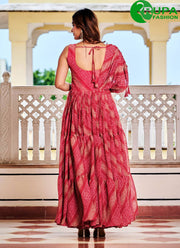 Rani Color Faux Georgette Gown with Gamthi, Mirror and Print Work